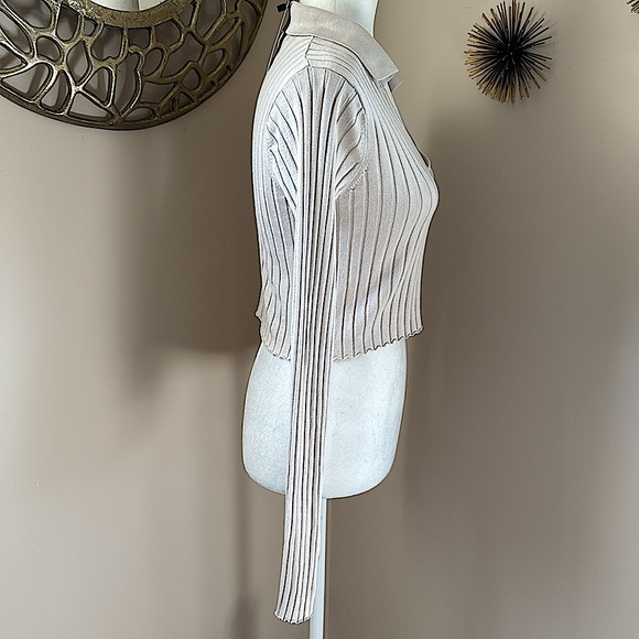 NWT Pebble Gray Ribbed Crop Polo Sweater - Picture 5 of 6